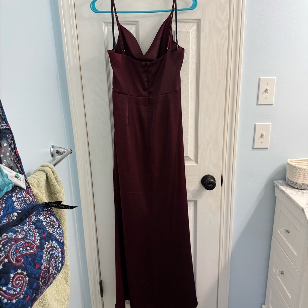 Bridesmaid Birdy Grey Lydia Cabernet Matte Satin Dress (hemmed) - Picture 3 of 12